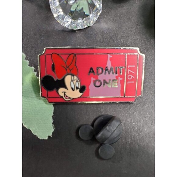 Disney Minnie Mouse Trading Pin Admit One Brooch 1971 Ticket Pin Lapel Pin Badge - Picture 1 of 5